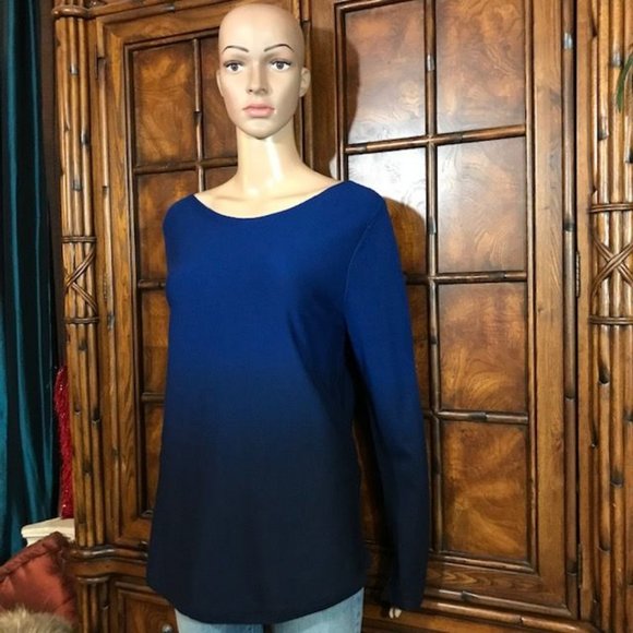 Chico's Imperial Blue Ombre Bateau Curved Hem Sweater - Picture 2 of 12